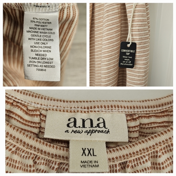 a.n.a. Women's Striped Convertible Cream Burnt Orange Flutter Sleeve Top XXL - Picture 5 of 8